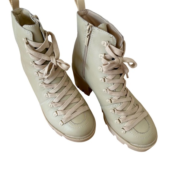 Schutz Xayane Womens Boot Lace up Combat Style Block Heel Almond Cream Size 8B - Picture 3 of 11